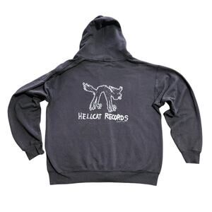 Rare 00s Vintage Hellcat Records Full Zip Graphic Hoodie Black Distressed Rancid